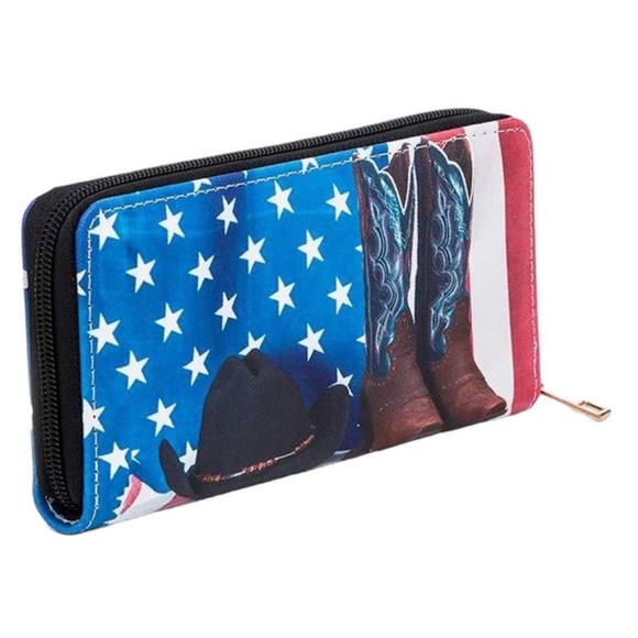 NWT PU leather accordion wallet American flag western hat and boots patriotic - Picture 2 of 4
